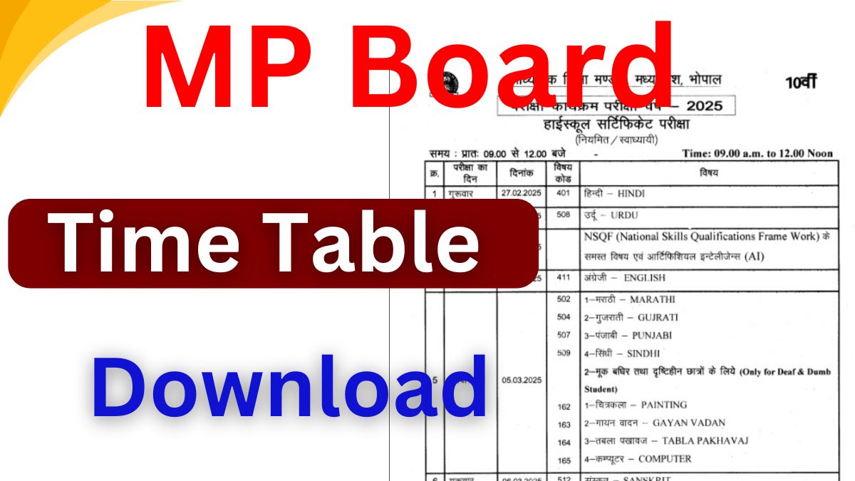 MP Board Exam Time Table 2025