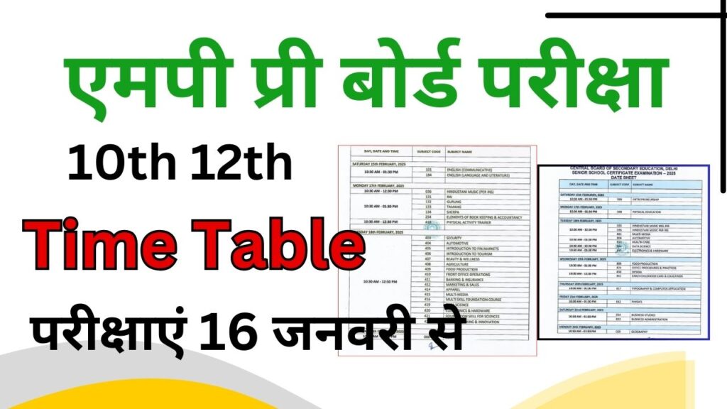 MPBSE pre board time table 2025