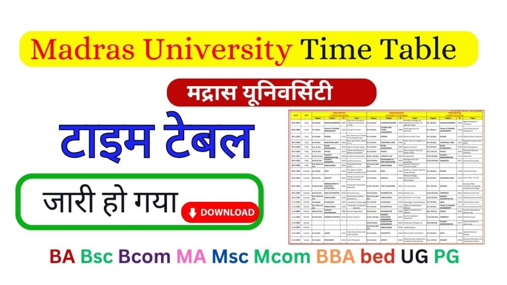 Madras University Time Table