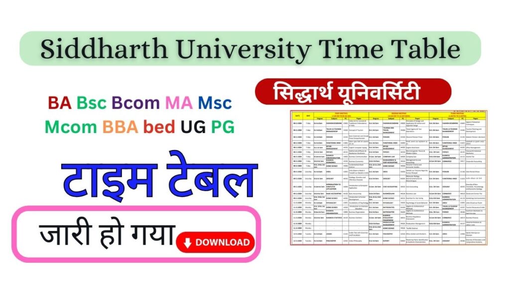 Siddharth University Time Table