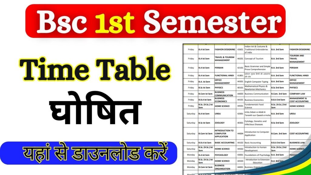 Bsc 1st Semester Time Table