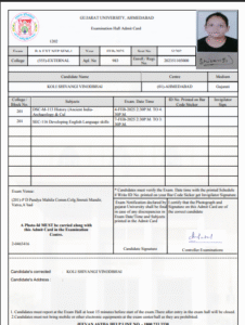 Gujarat University Bcom Admit Card
