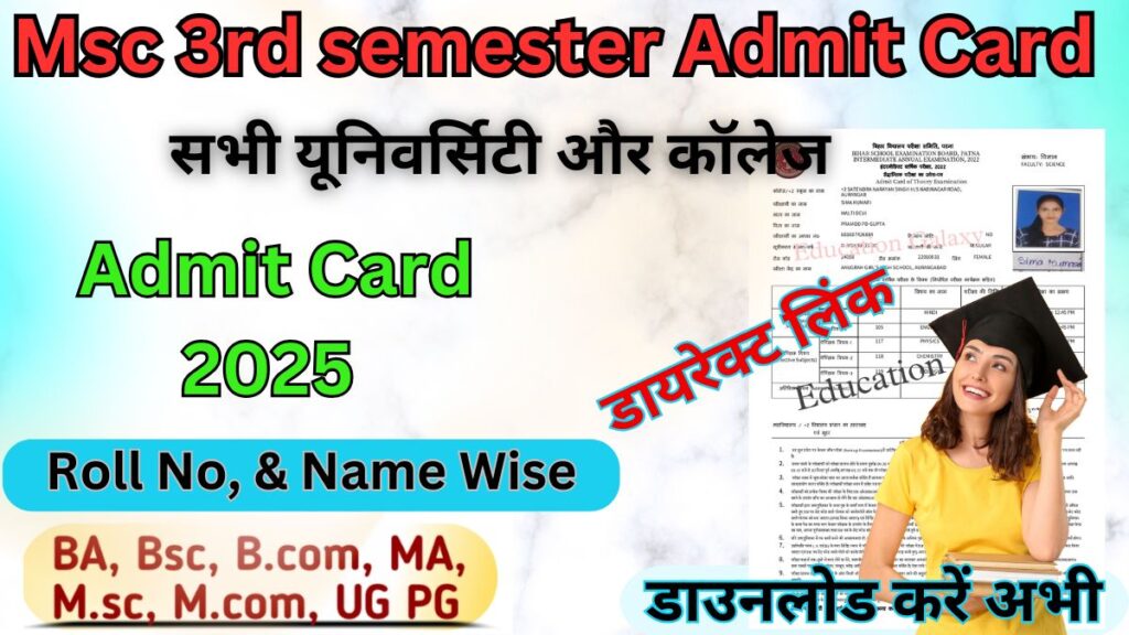 Msc 3rd Semester Admit card 2025