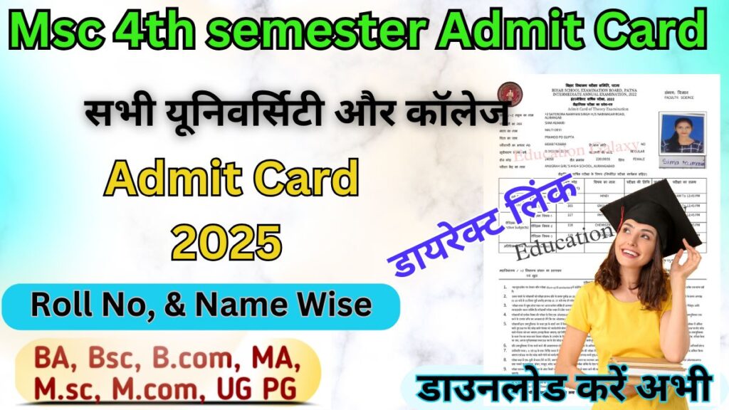 Msc 4th Semester Admit Card 2025