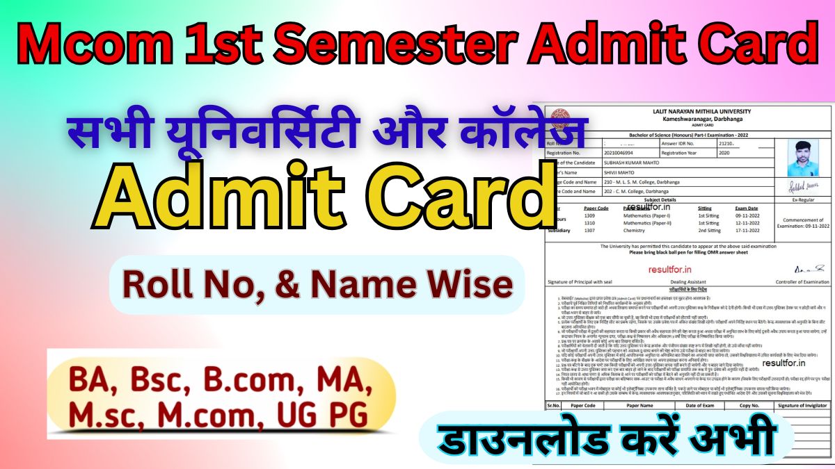 Mcom 1st semester Admit Card 2025