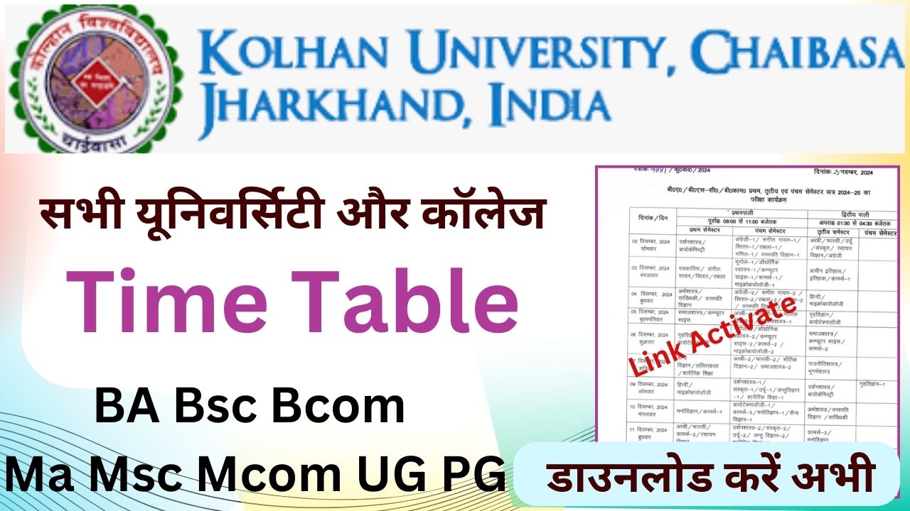 Kolhan University Time Table 2025