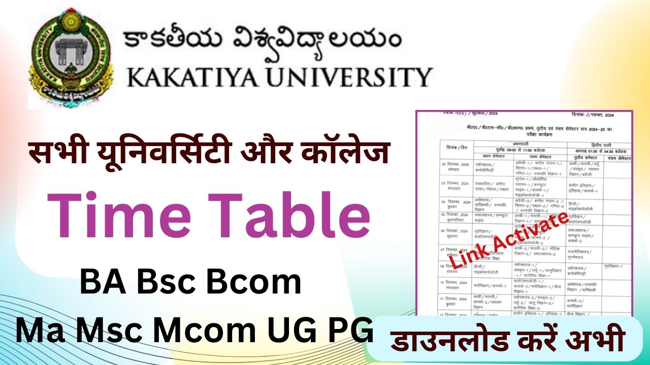 Kakatiya University Time Table 2025