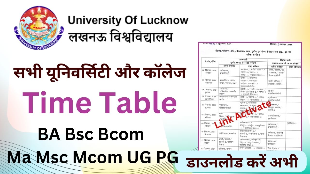 Lucknow University Time Table 2025