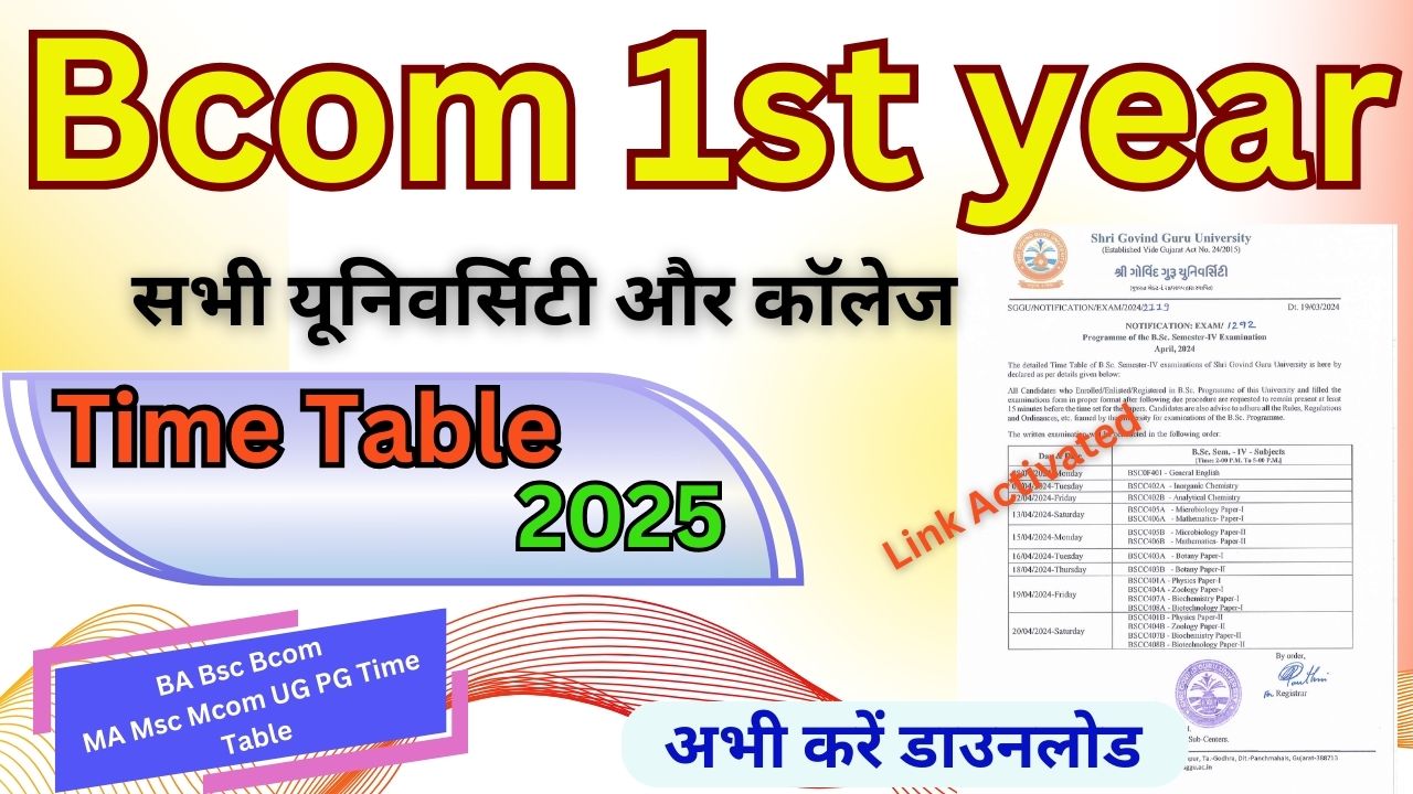 Bcom 1st year Time Table 2025