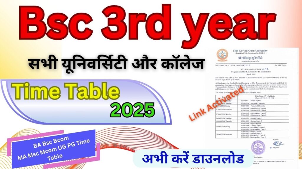 Bsc 3rd year Time Table 2025