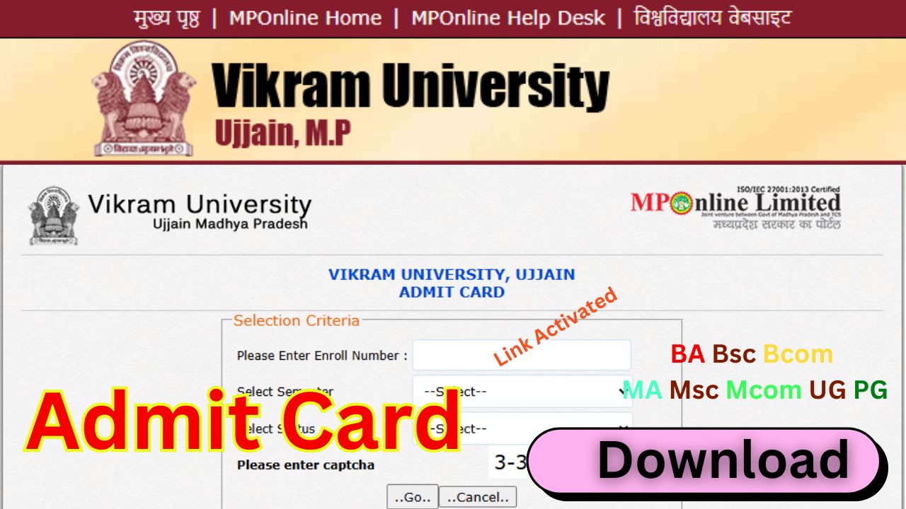 Vikram University Admit Card 2025