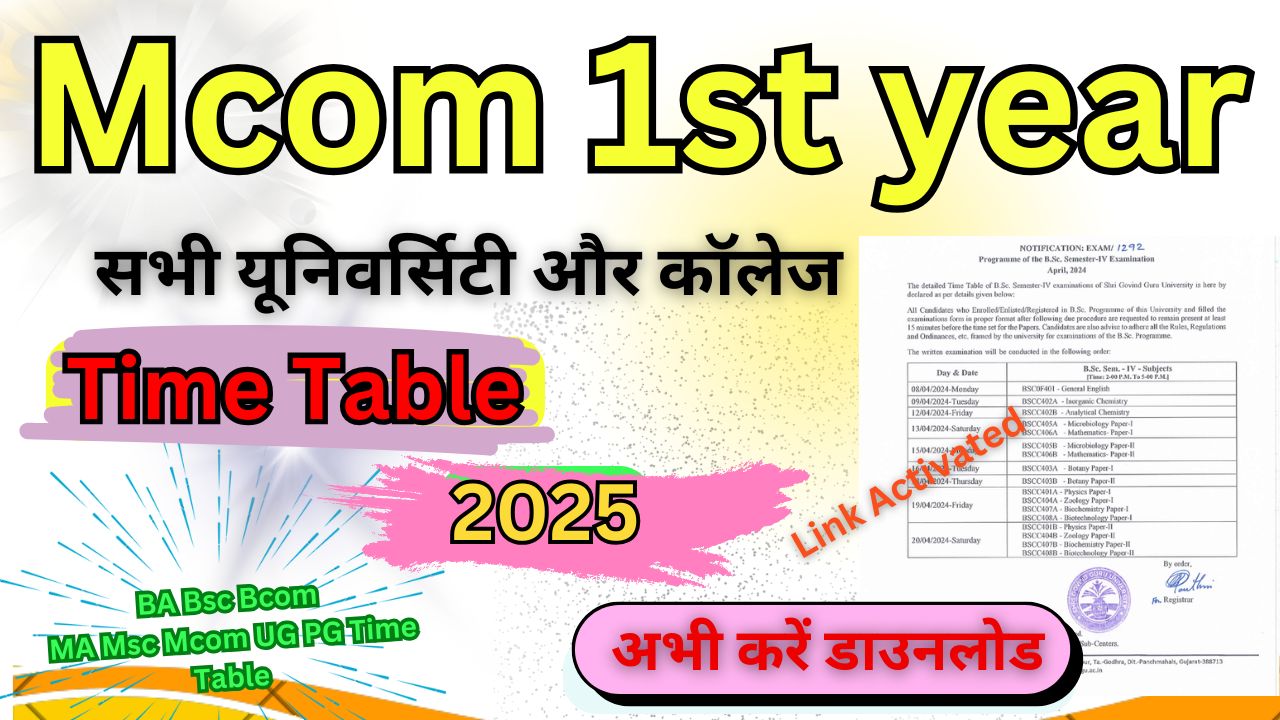 Mcom 1st year Time Table 2025