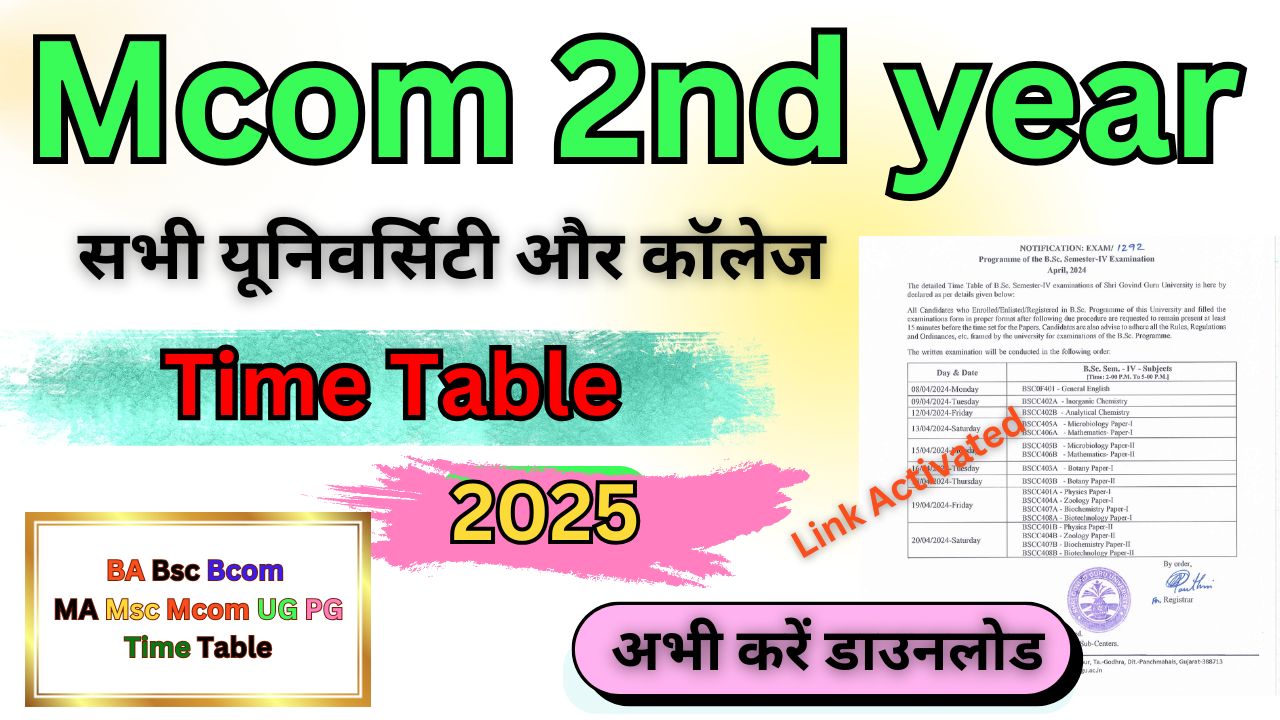 Mcom 2nd year Time Table 2025