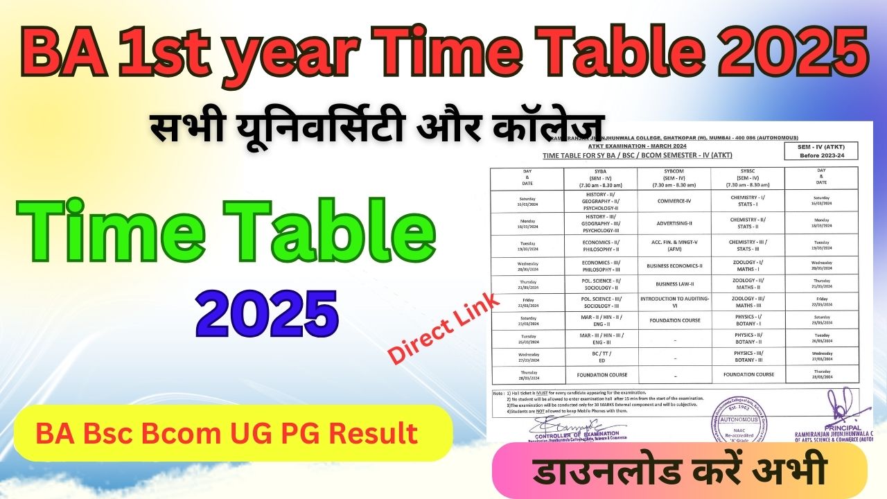 BA 1st year Time Table 2025