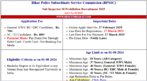 Bihar Police SI Prohibition Vacancy 2025