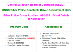 Bihar Police Constable Driver Recruitment 2025