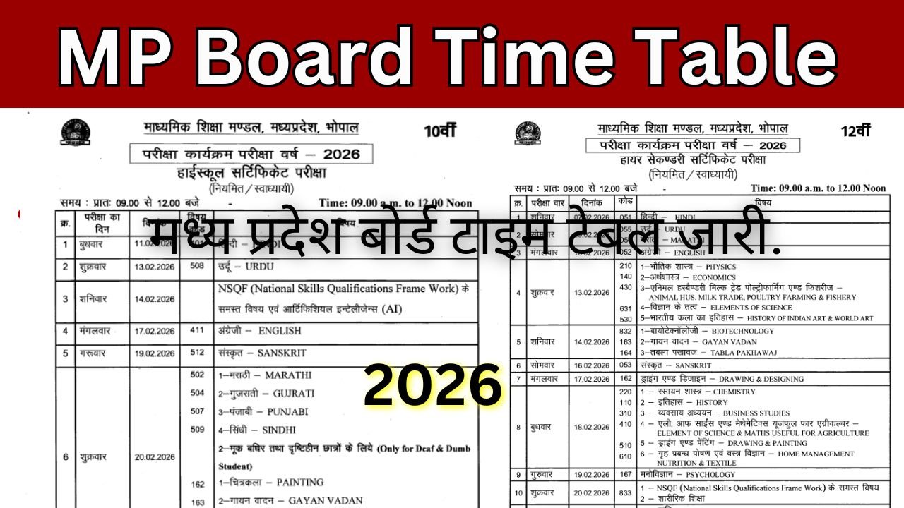 MP Board Time Table 2026