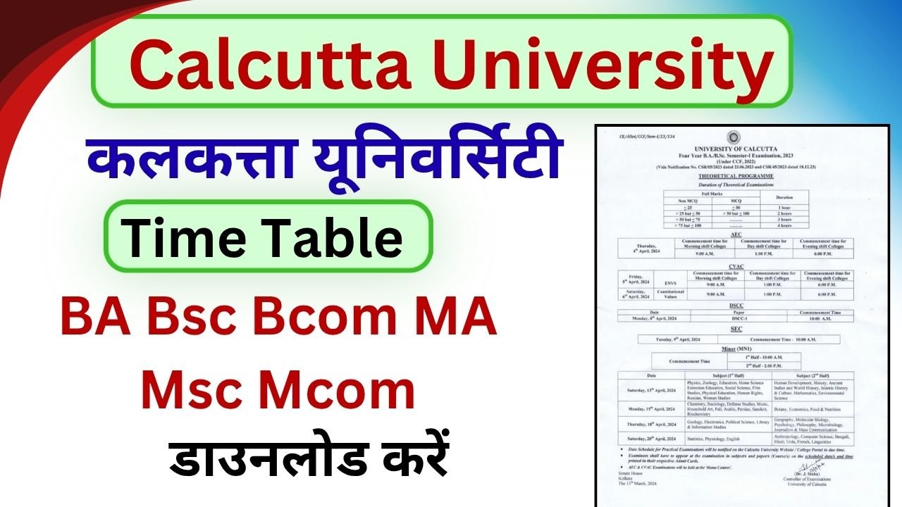 Calcutta University Time Table 2026