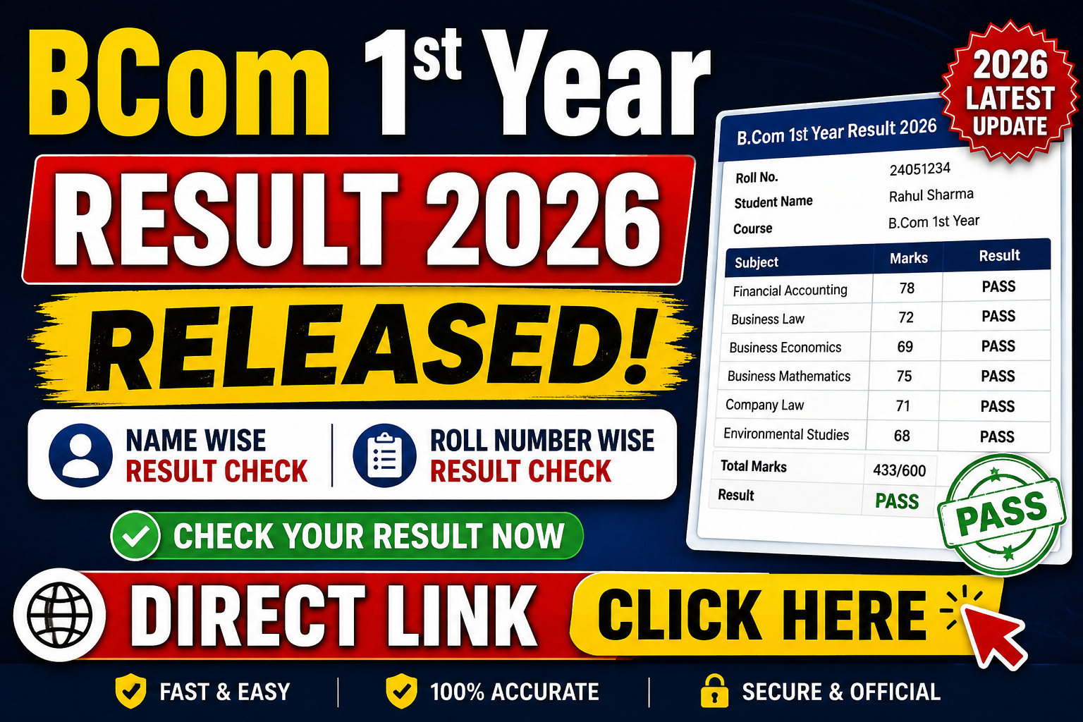 Bcom 1st year Result 2026